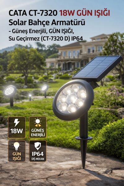 Cata CT-7320G 18W Solar Bahçe Armatürü (Günışığı)