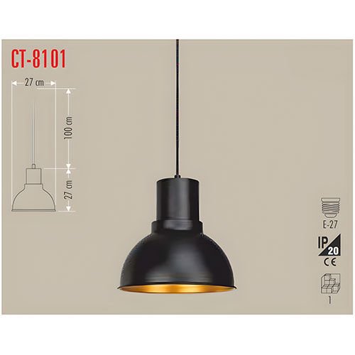 Cata CT-8101 Dekoratif Sarkıt Armatür (Siyah+Sarı+27Cm)