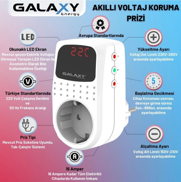 Galaxy SX220 Sx220 Tekli Dijital Akım Korumalı Priz