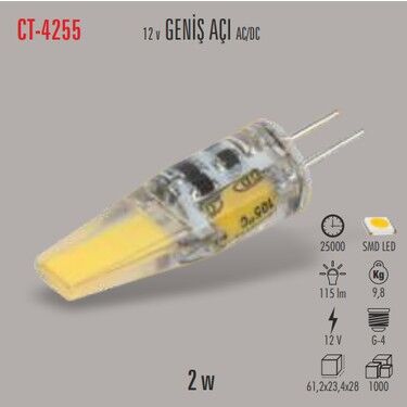 Cata CT-4255G 3W Ledli Kapsül Ampul (G4) (12V) (G.Işığı)