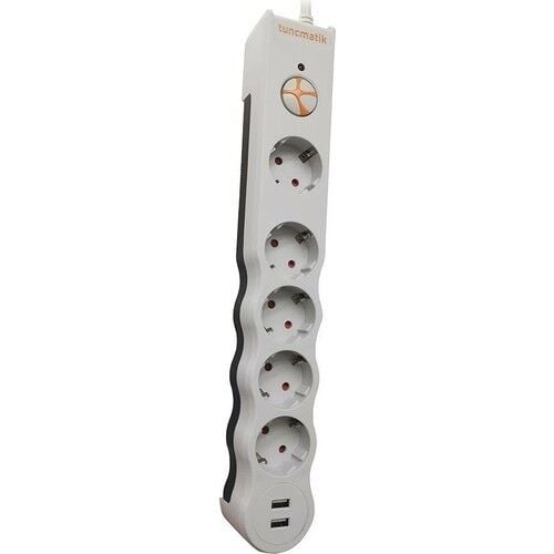 TUNÇMATİK A.K. PRİZ 5 Lİ 2xUSB'Lİ 1050J BEYAZ 1.5M