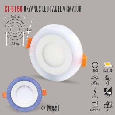 Cata CT-5150 6W Okyanus Led Panel ( Çift Renk )