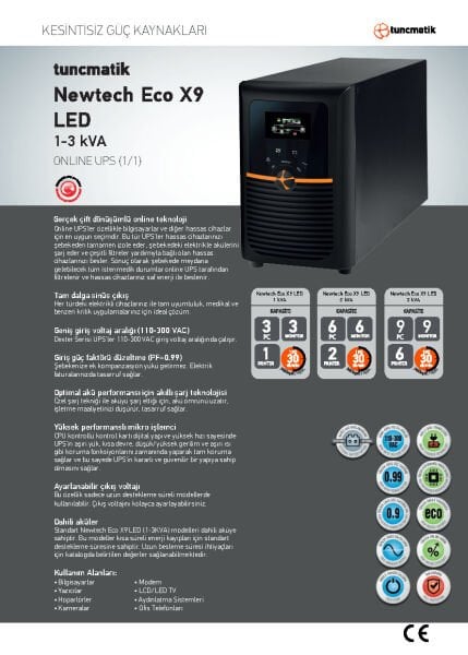 TUNÇMATİK NEWTECH ECO X9 3 KVA 1/1 ON-LINE UPS LED