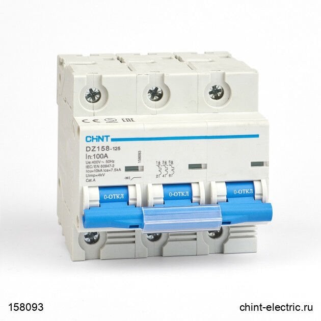 Chint 158093 Dz158 Serisi / 3 Kutuplu 10Ka / C Tipi 100A