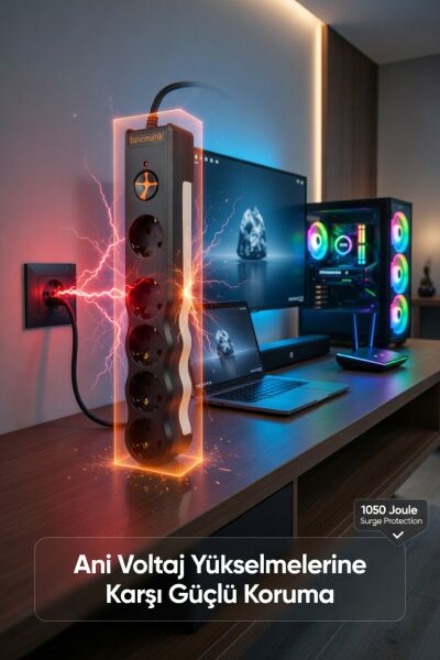 Tunçmatik 5SIYAHAKIM Akım Korumalı Priz 5'Li Siyah 1.5 M