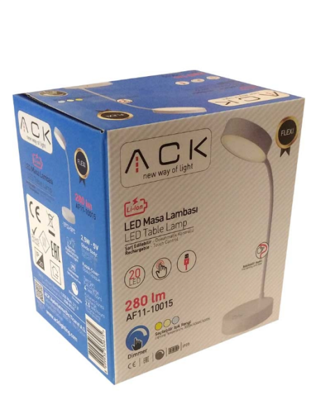 ACK ŞARJLI DOKUNMATİK DİMLİ BEYAZ GÖVDE LED MASA L