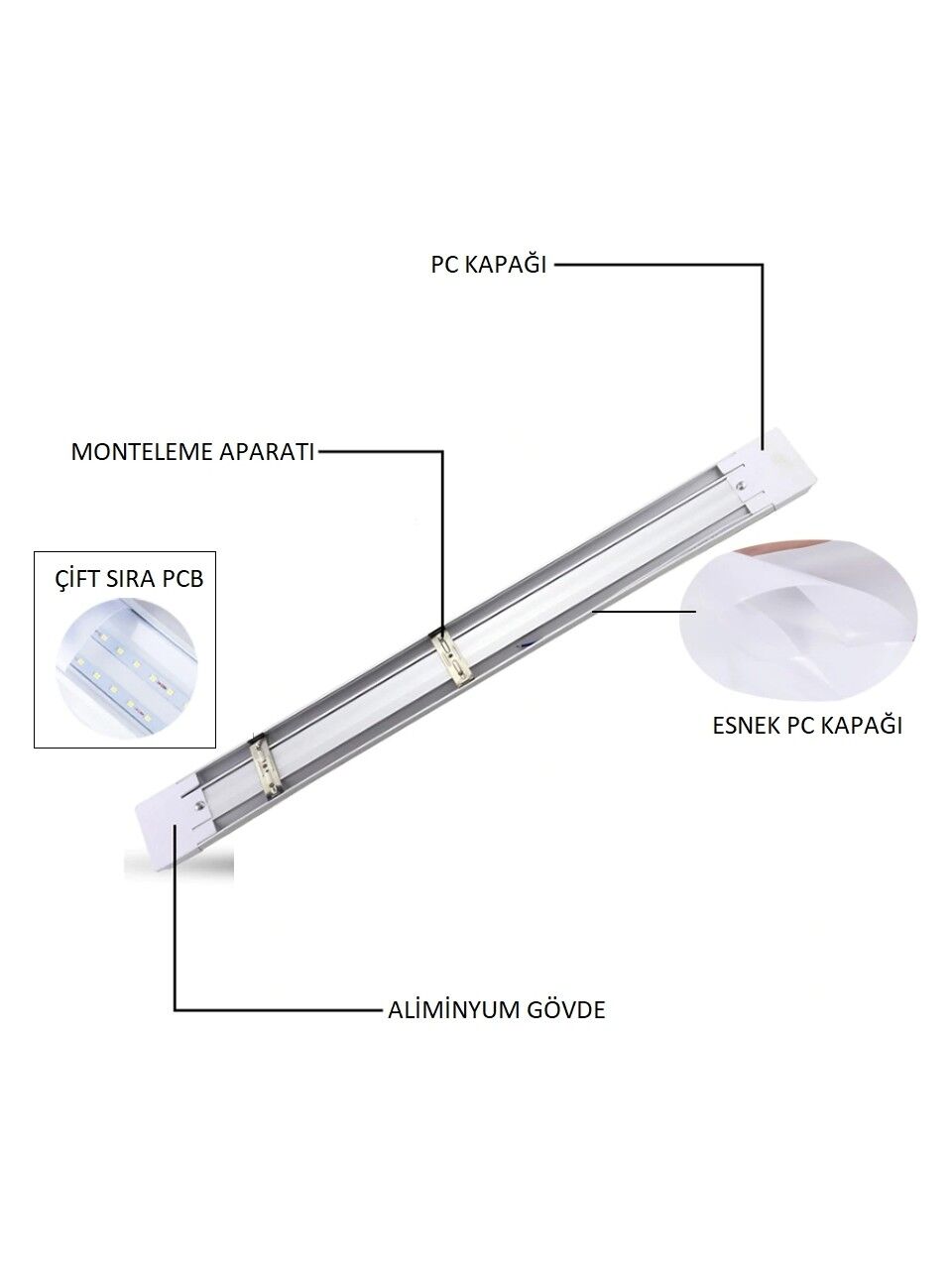 Cata CT-2478B 36W Yatay Ledli Bant Armatür (Beyaz) 30 Adet