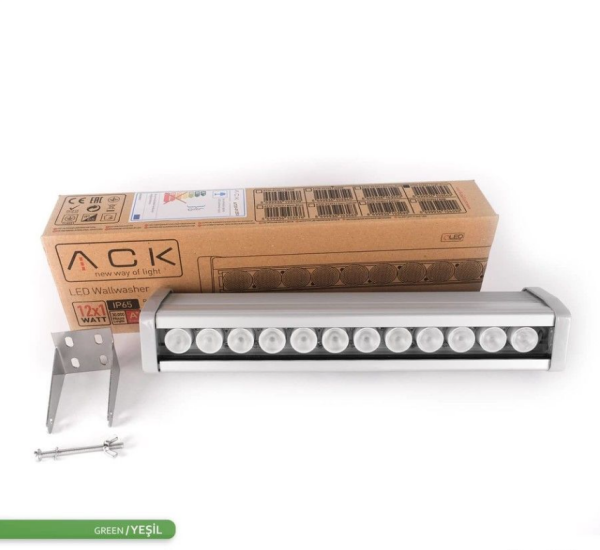 Ack AT20-01253 12X1W Yesıl Ip65 36Cm Led Wallwasher