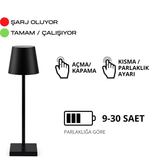 Cata CT-8437S İstanbul Sarjlı Masa Lambası Siyah