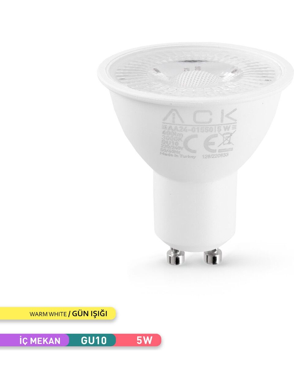 Ack AA24-01550 5W 220-240V Gu10 3000K Smd Lens Led Ampul