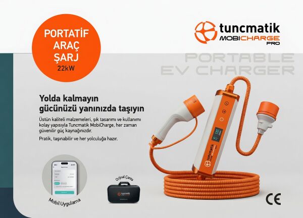 Tunçmatik MobiCharge Pro 22kW Taşınabilir Araç Şarj İstasyonu (Metal Gövde, Tip 2, 7m)