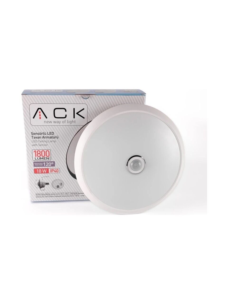 ACK 18W 6500K SENSORLU LED TAVAN ARMATURU ACİL KİTLİ
