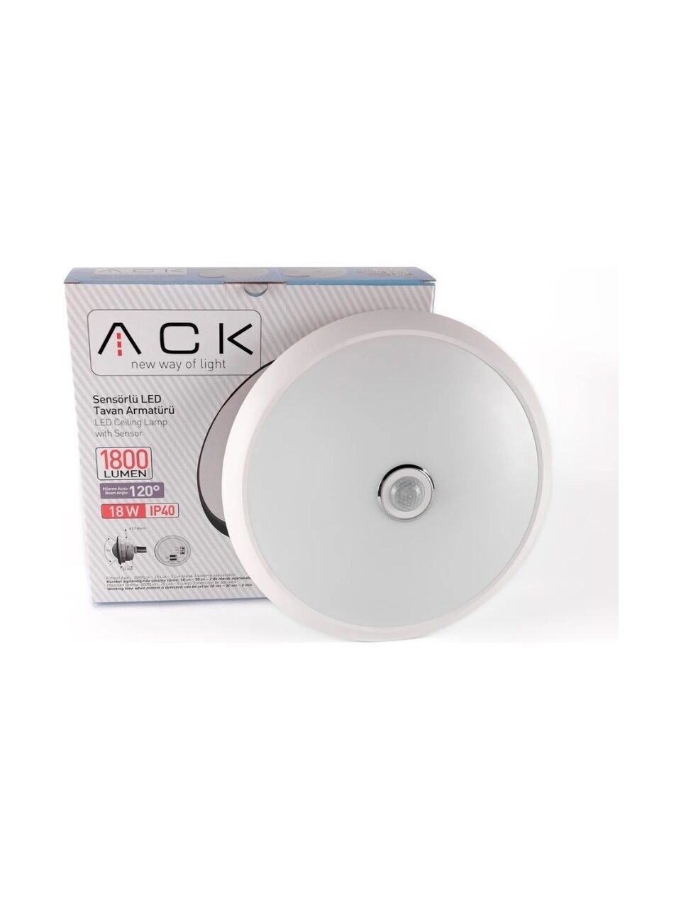 ACK 18W 6500K SENSORLU LED TAVAN ARMATURU ACİL KİTLİ