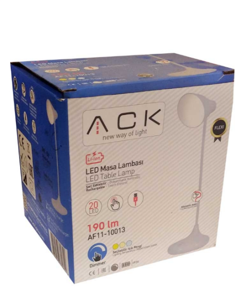 ACK ŞARJLI DOKUNMATİK DİMLİ BEYAZ GÖVDE LED MASA L